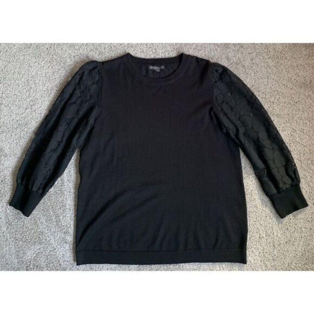 Adrianna Papell Women's Black Sweater Heart Lace Sleeves Love LARGE
